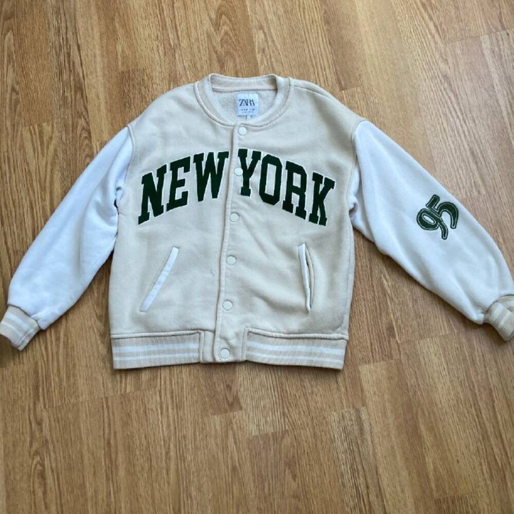 ZARA Girl’s Stylish Preppy Bomber Jacket in Off White - Size 9-10YO